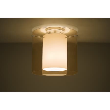 Besa Lighting Pahu 12 Ceiling, Trans. Armagnac/Opal, Satin Nickel Finish, 1x100W Incandescent 1KM-G18407-SN